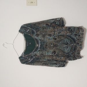 INC International Concepts Green Paisley Scoop Neck Blouse